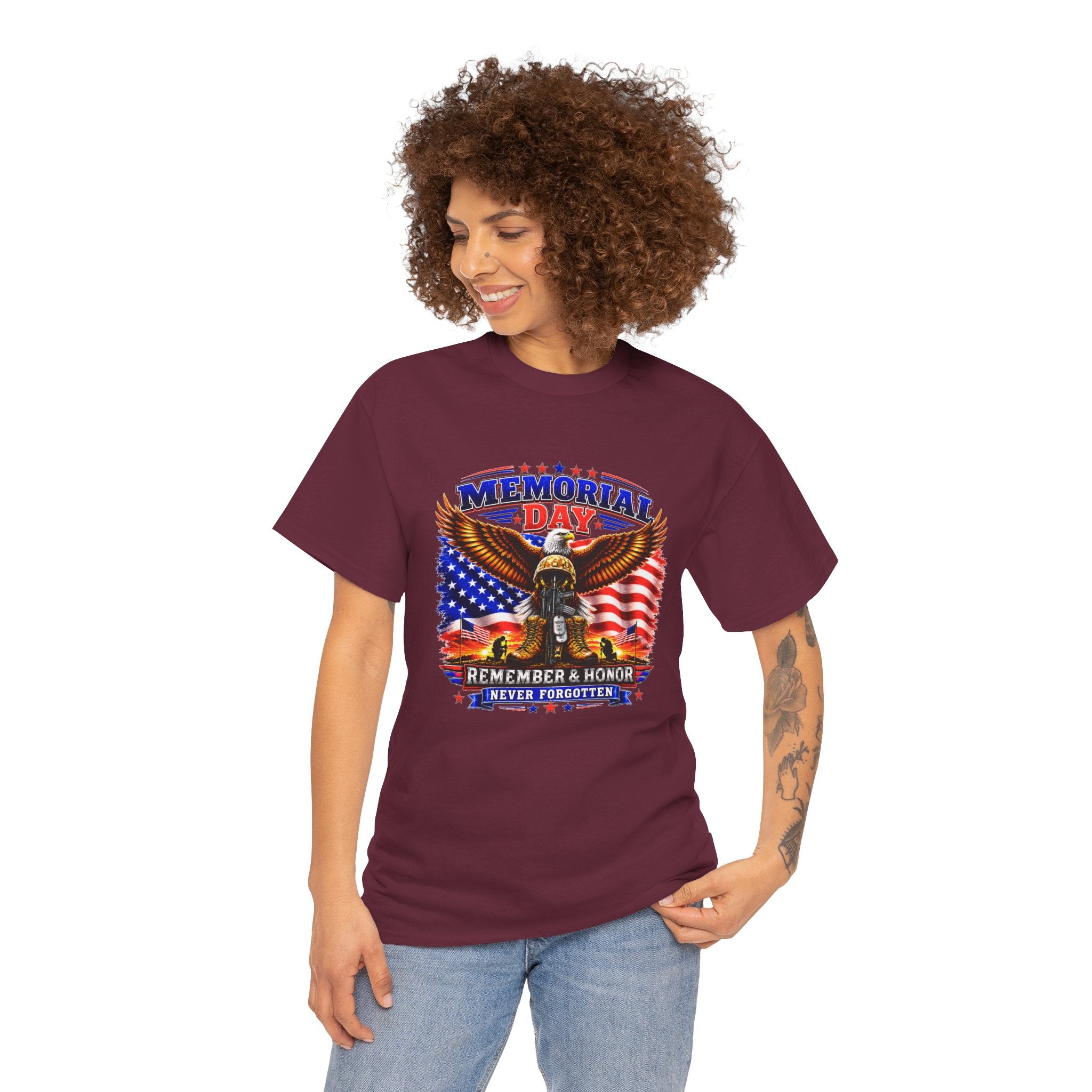 Memorial Day Shirt, Patriotic Eagle T-Shirt, Remember & Honor Tee, American Flag Graphic Shirt, Military Tribute Gift