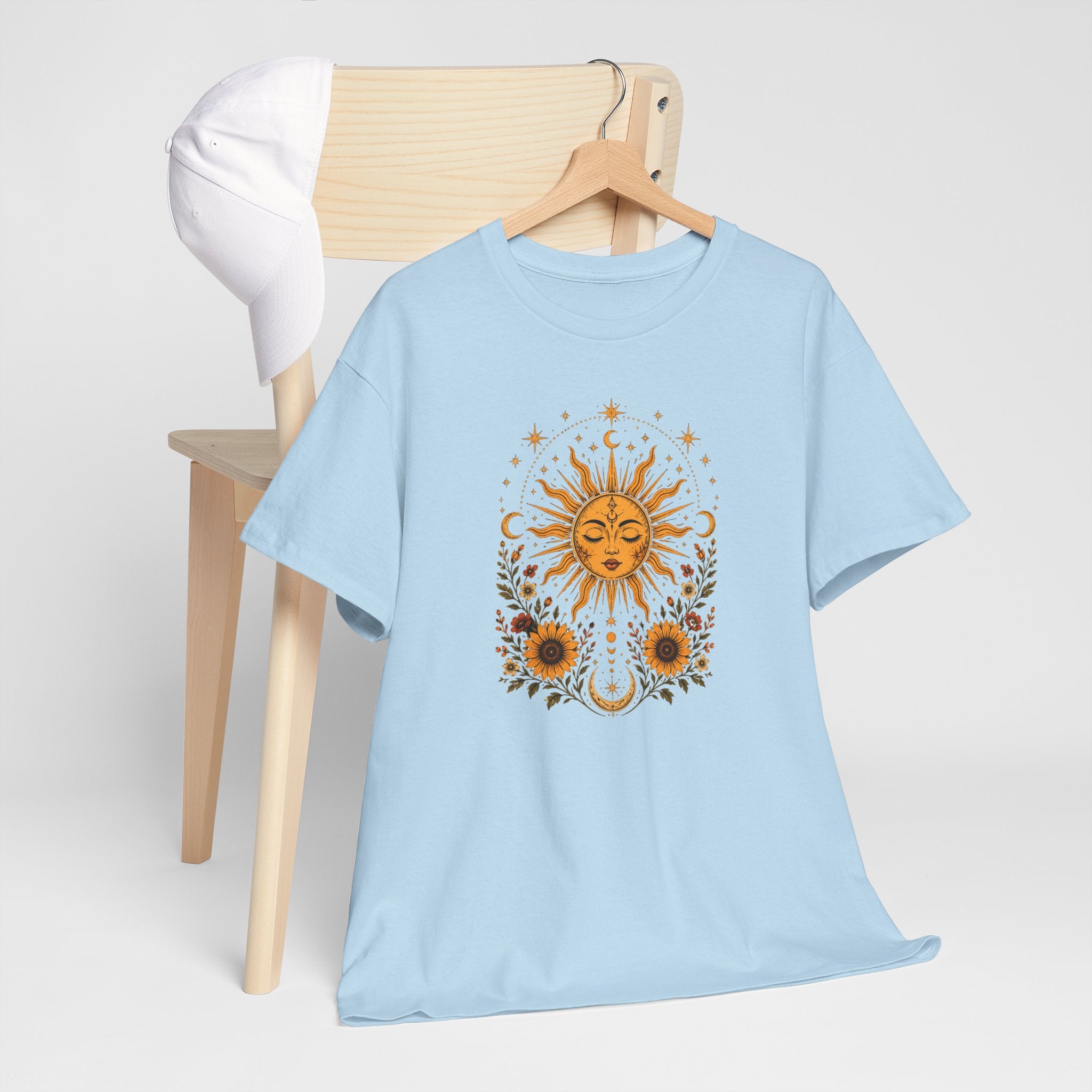 Sun & Sunflower Graphic T-Shirt, Boho Celestial Tee, Vintage Sun Shirt, Spiritual Aesthetic Top, Gift for Her