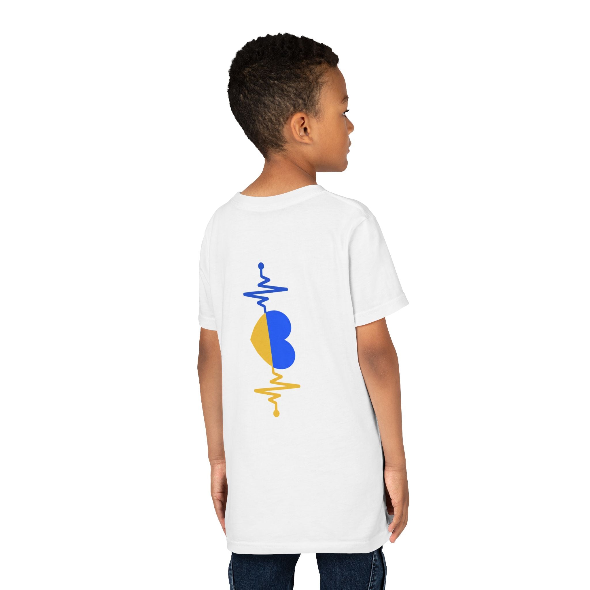 Love Ukraine Youth Tee — Blue & Yellow Heart Kids Shirt (Support Ukraine)