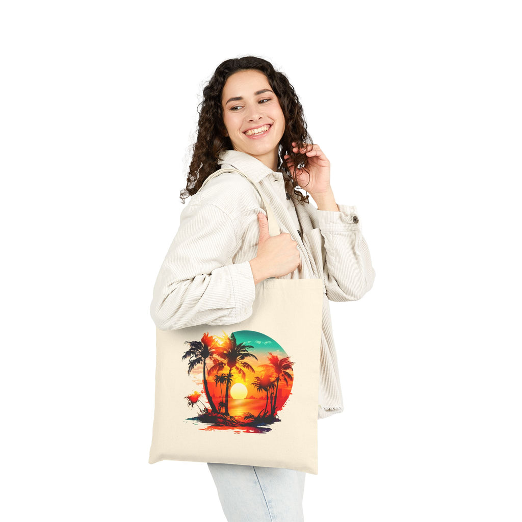Tropical Sunset Tote Bag, Beach Canvas Tote, Summer Palm Tree Bag, Aesthetic Beach Bag