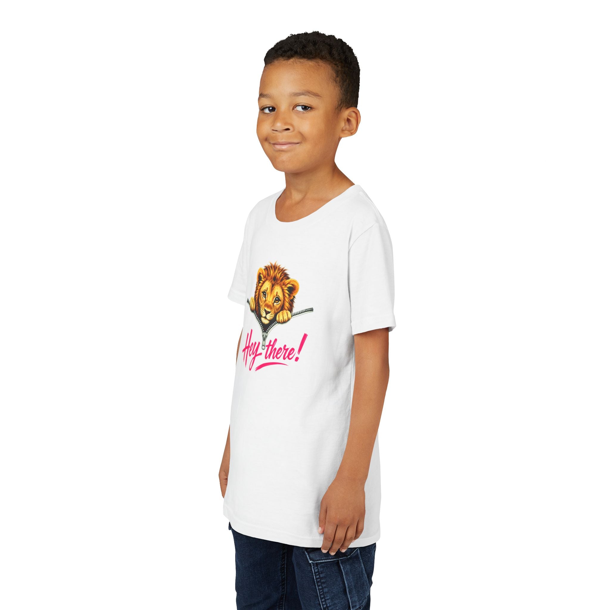 Cute Lion Youth T-Shirt, Hey There Graphic Tee for Kids, Funny Animal Shirt, Trendy Kids Tee, Lion Lover Gift, Unisex Youth Shirt