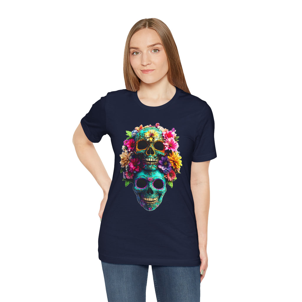 Floral Skull T-Shirt, Day of the Dead Shirt, Sugar Skull Graphic Tee, Colorful Skull Tee, Gothic Floral Shirt