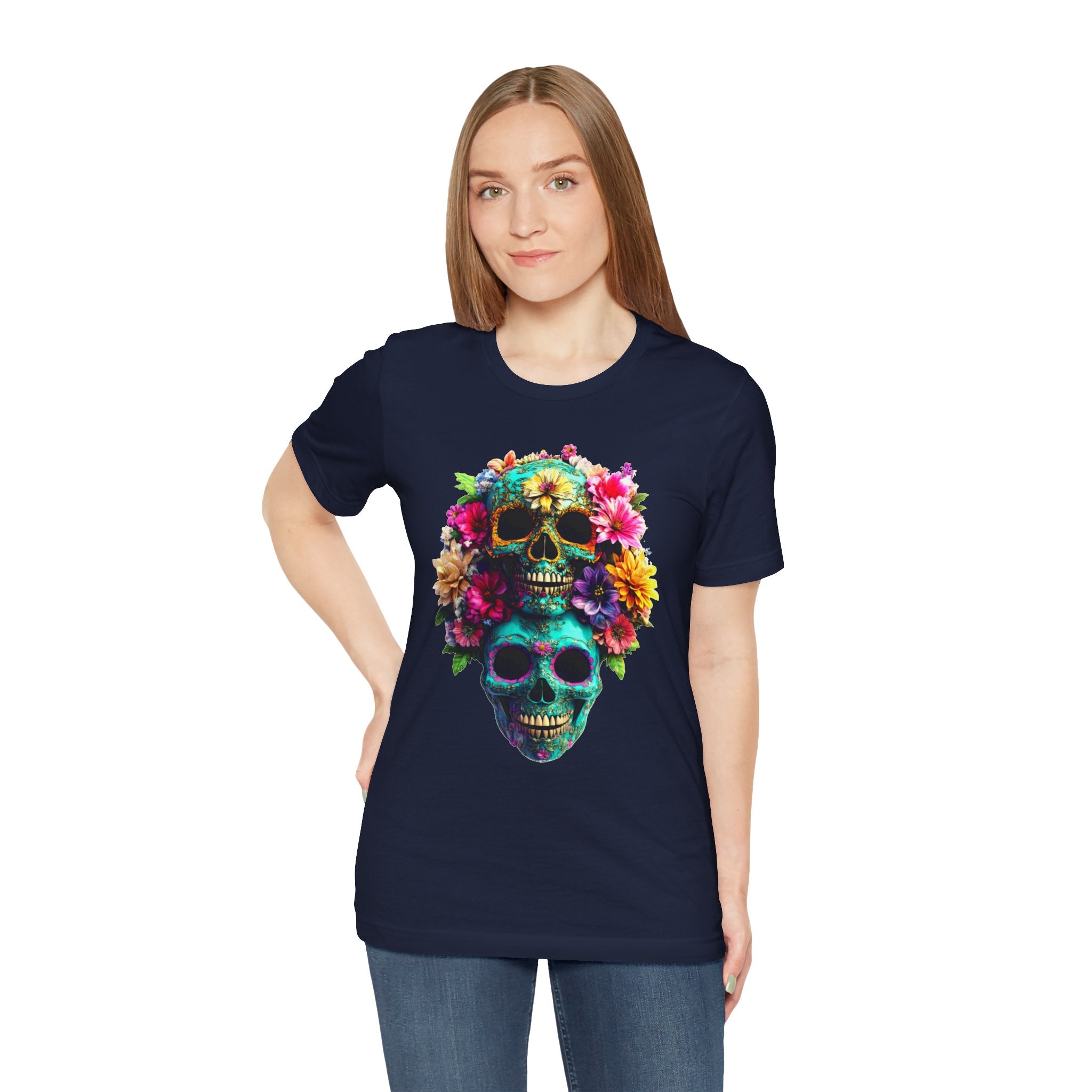 Floral Skull T-Shirt, Day of the Dead Shirt, Sugar Skull Graphic Tee, Colorful Skull Tee, Gothic Floral Shirt