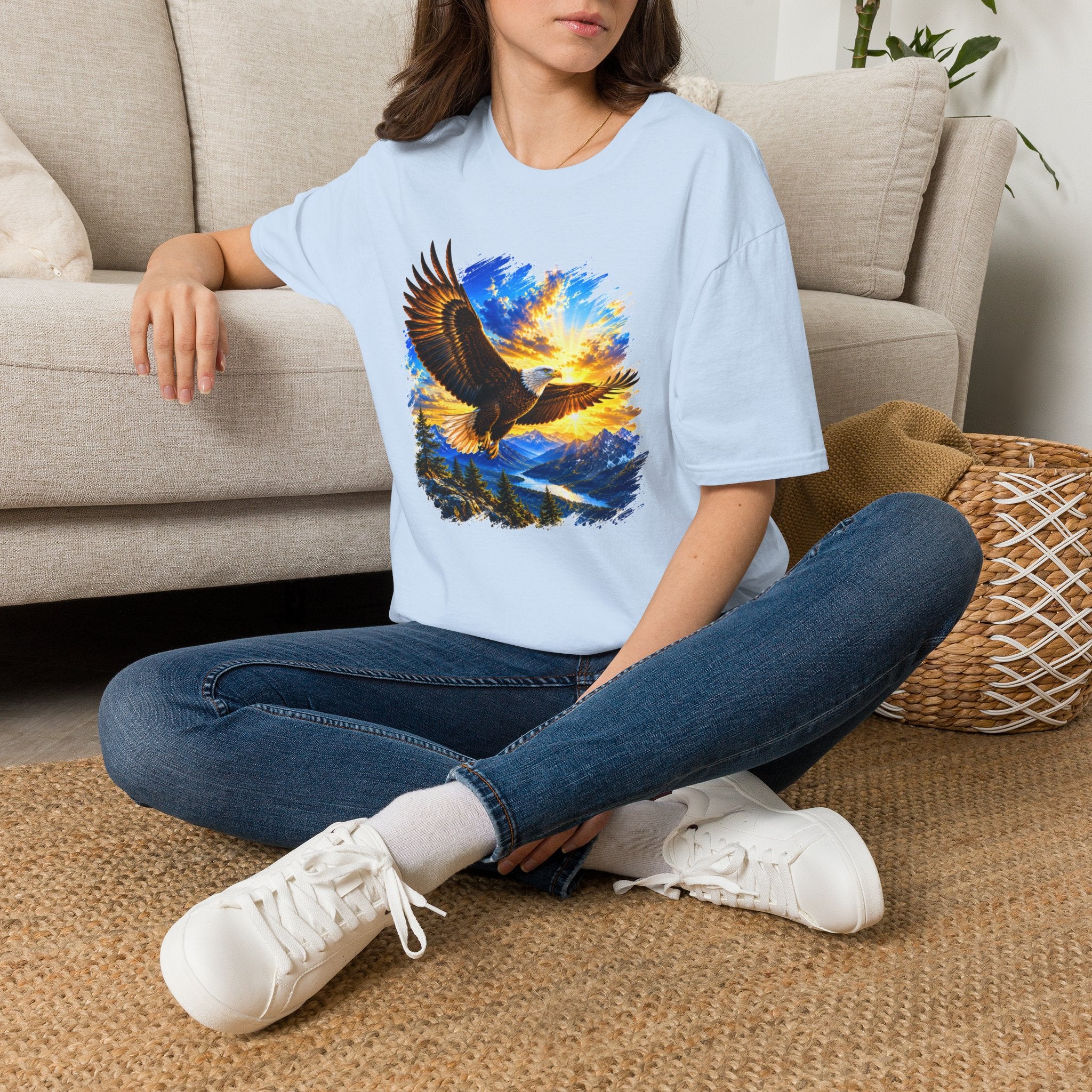 Majestic Eagle Sunset T-Shirt | Freedom Eagle Graphic Tee | Nature Wildlife Shirt | Mountain Sunset Unisex Tee | Outdoor Adventure Gift