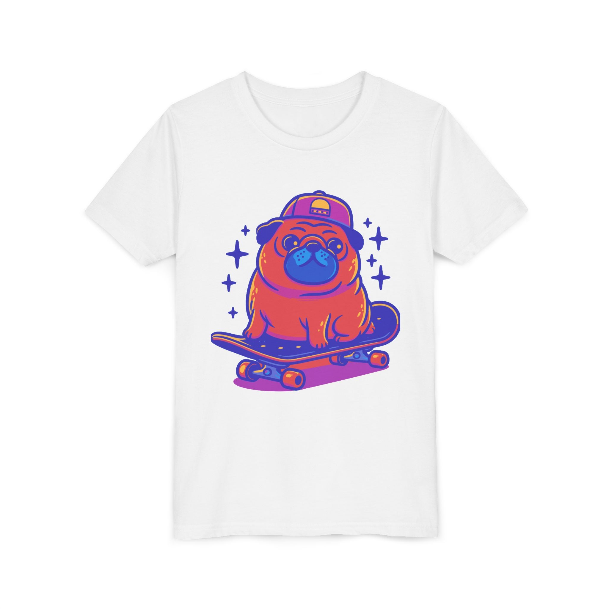 Cute Skateboarding Pug Kids T-Shirt | Funny Dog Graphic Tee for Boys & Girls | Youth Streetwear Shirt