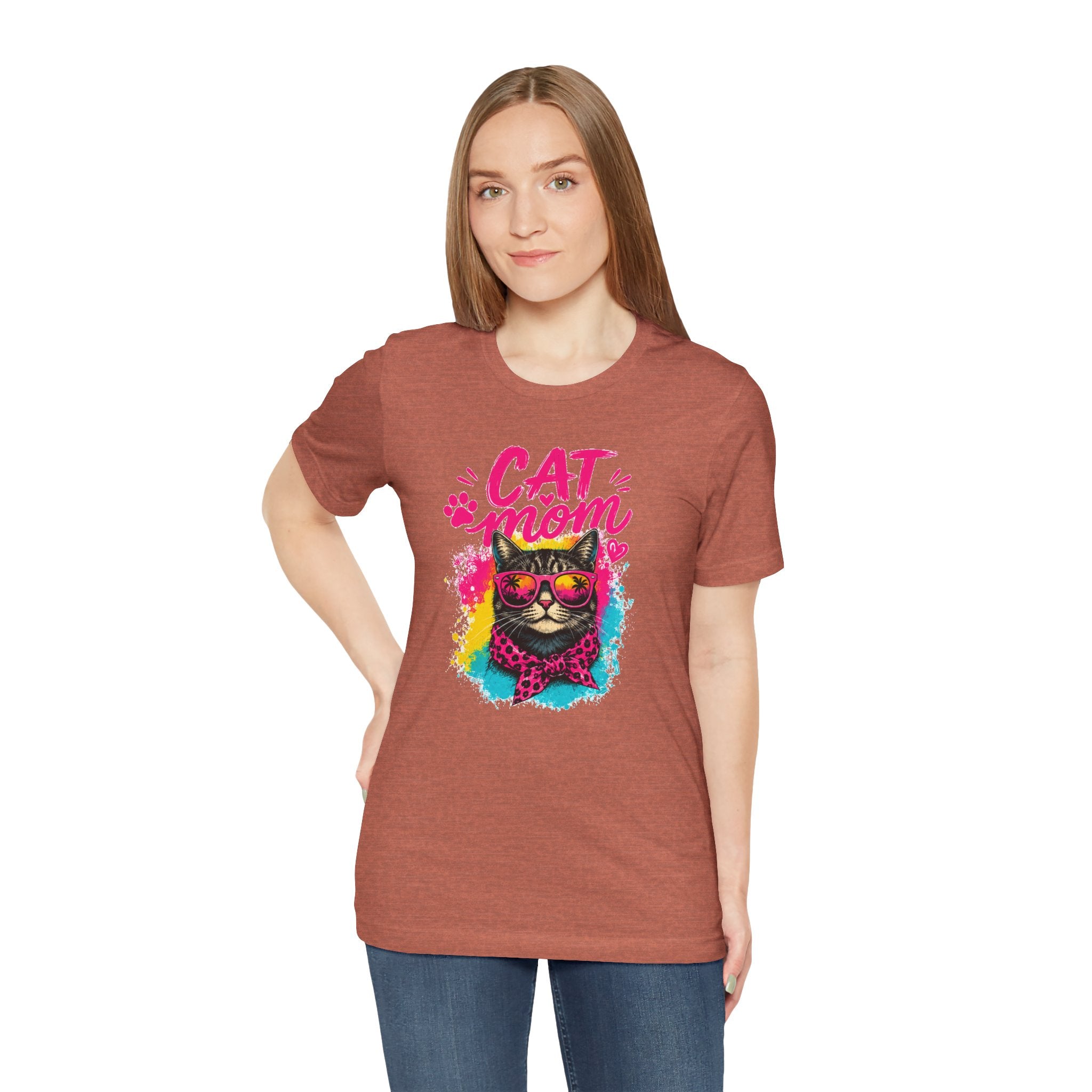 Cat Mom T-Shirt | Funny Cat Mom Gift | Colorful Retro Cat Lover Tee | Cute Cat Graphic Shirt | Unisex Cat Mom Tee