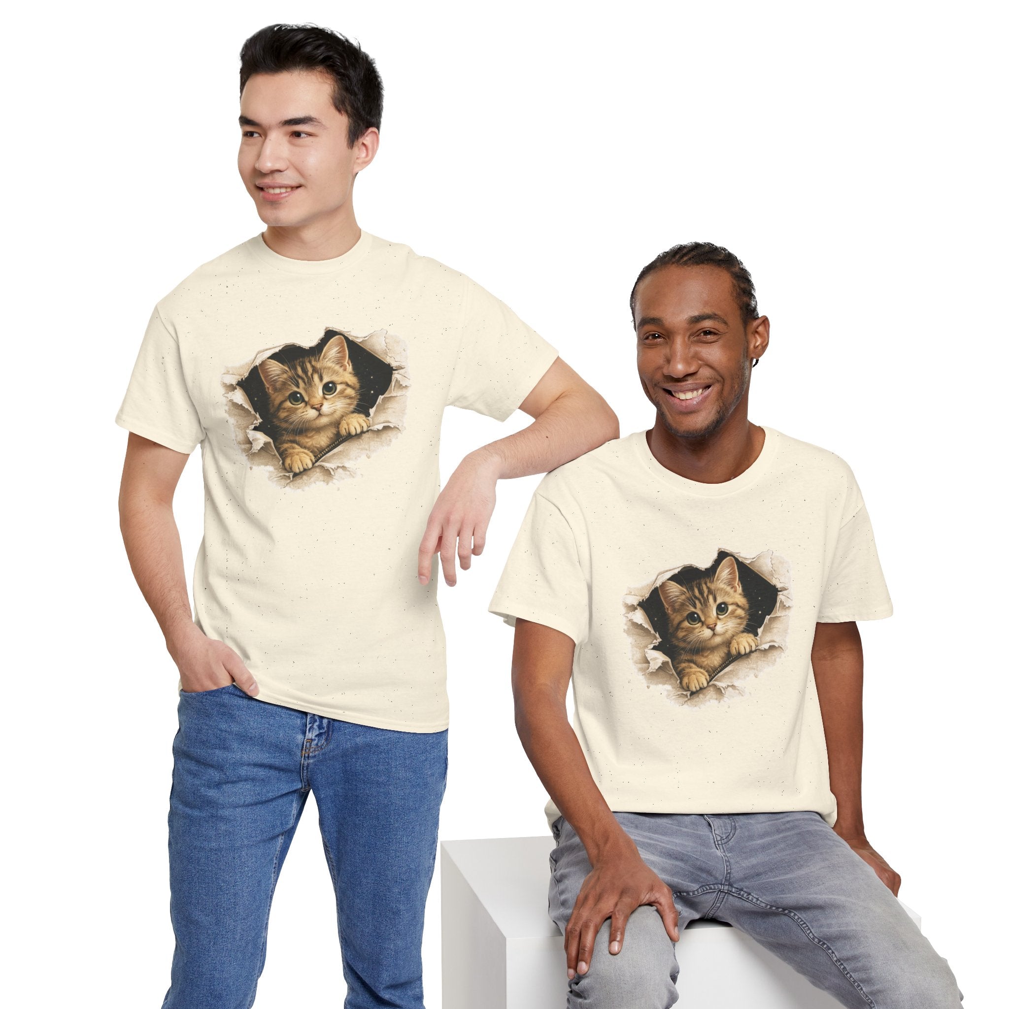 Cat Peeking Through Hole T-Shirt — Cute Kitten Graphic Tee