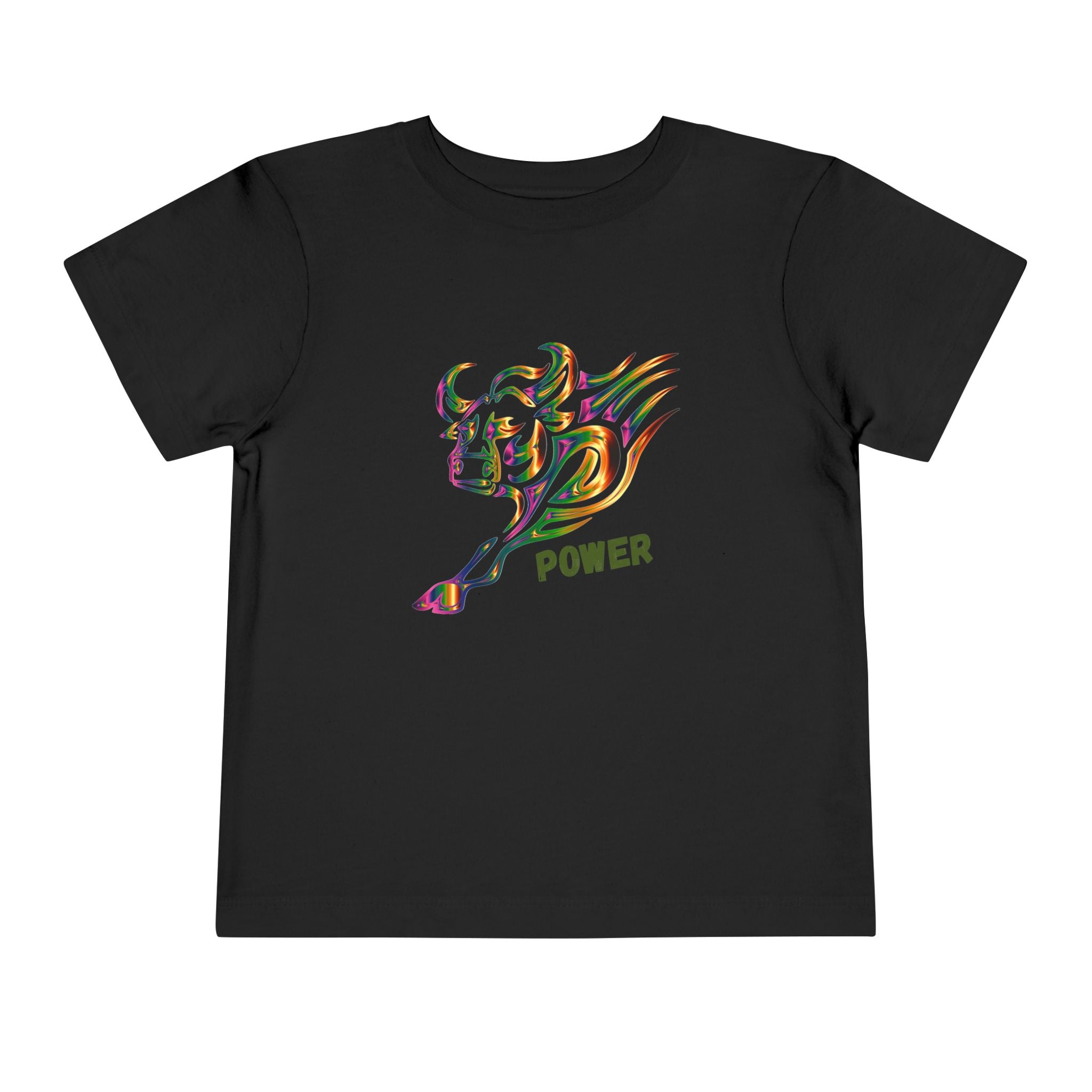 Toddler Tee — Colorful Charging Bull "Power" Graphic