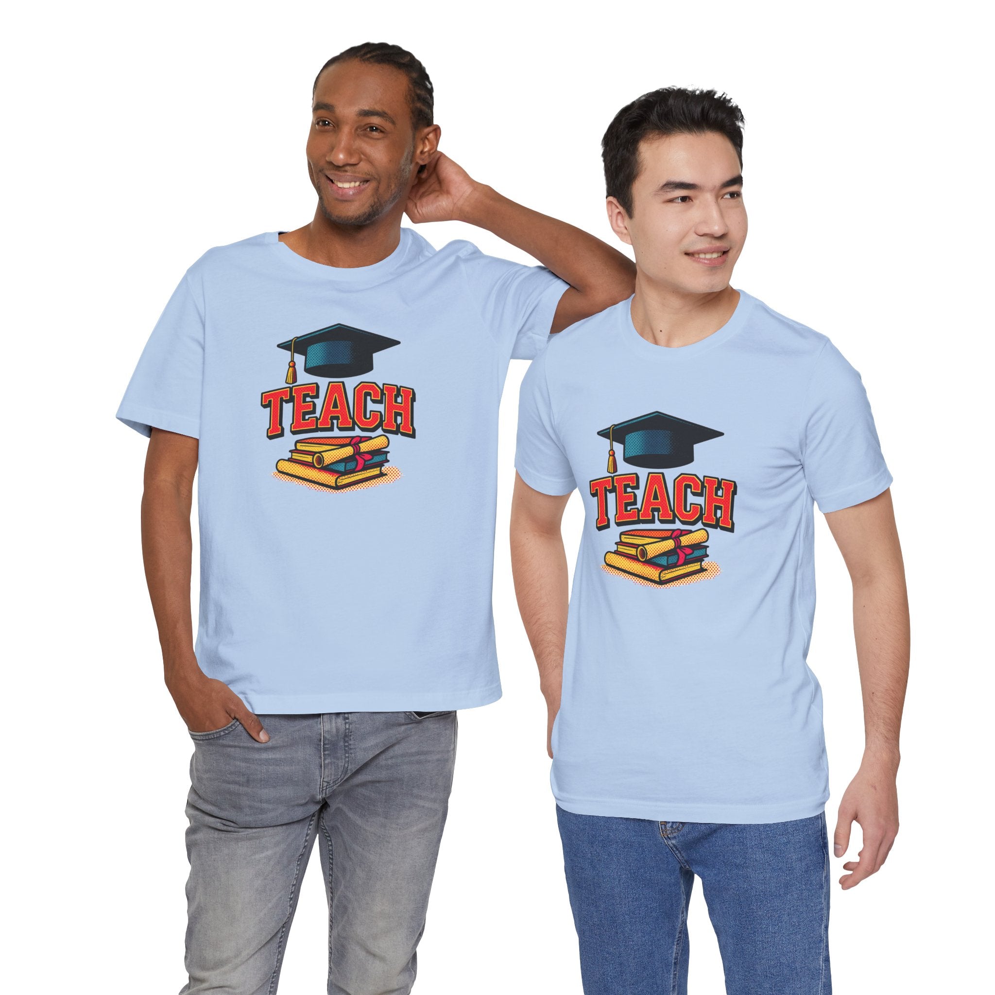 Teach Graduation T‑Shirt — Teacher Gift Tee with Cap & Books Design