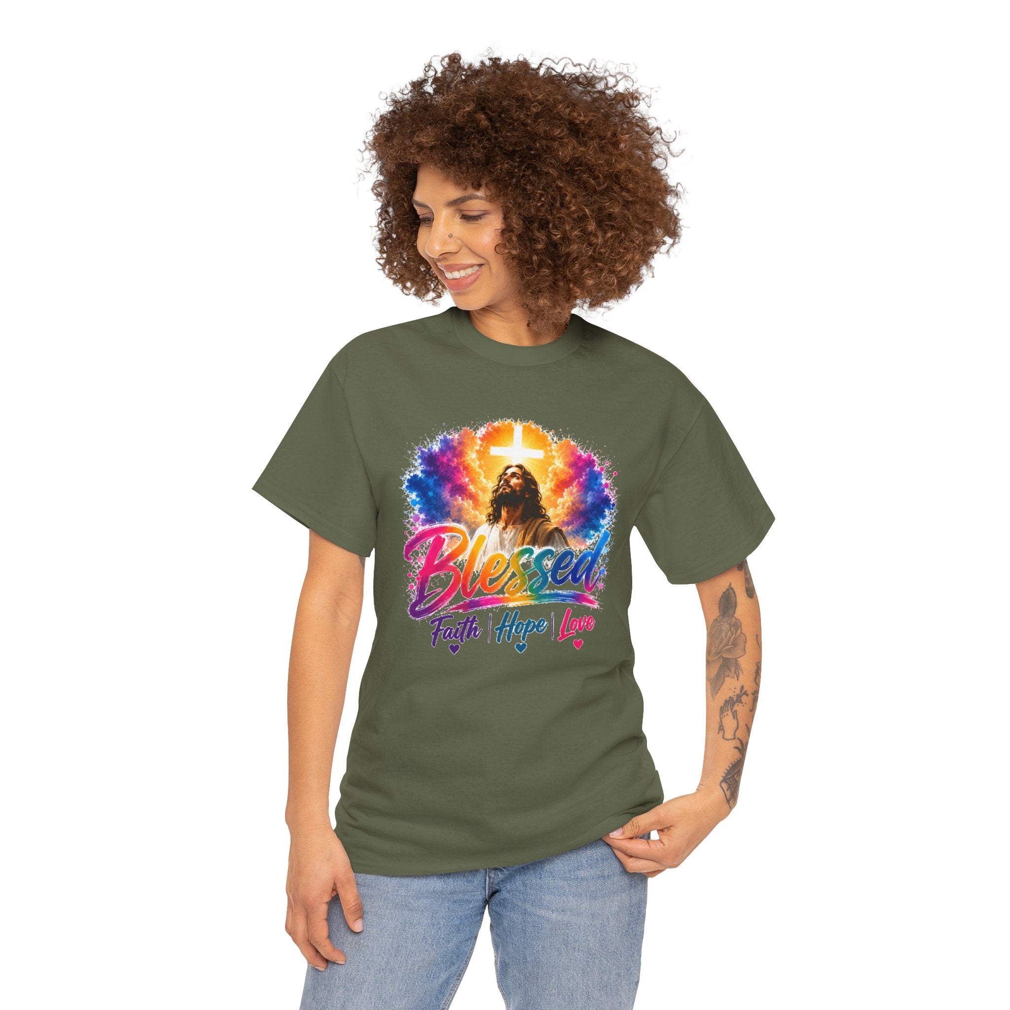 Blessed Faith Hope Love Shirt, Jesus Cross Christian Tee, Religious Gift, Colorful Faith Unisex T-Shirt