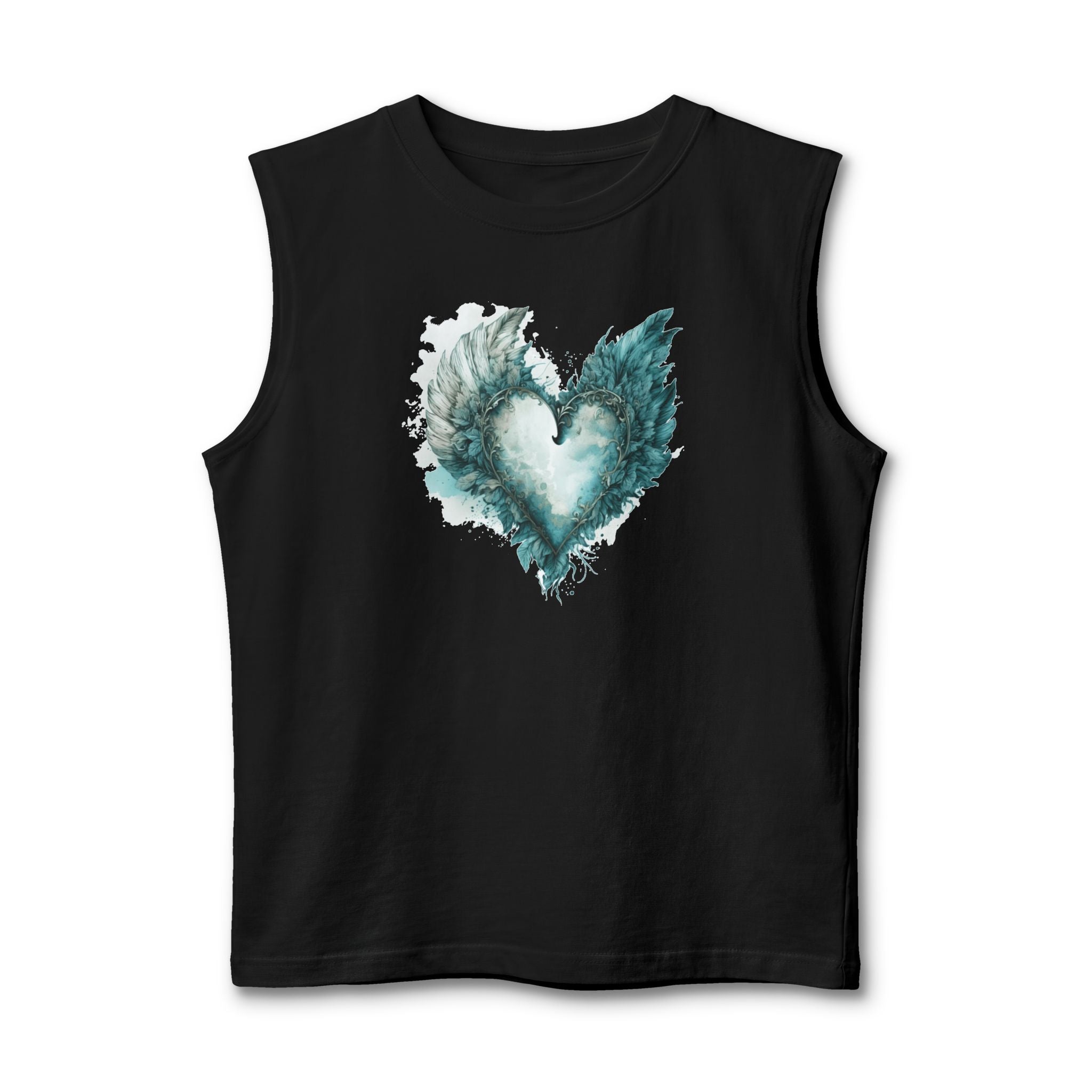 Angel Wing Heart Muscle Tank, Watercolor Winged Heart Shirt, Men's Graphic Tank Top, Aesthetic Heart Wings Tank