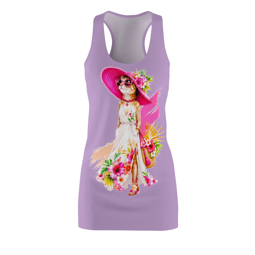Floral Cat Racerback Dress for Women | Cute Summer Sundress | Boho Cat Print Casual Beach Dress | Gift for Cat Lovers