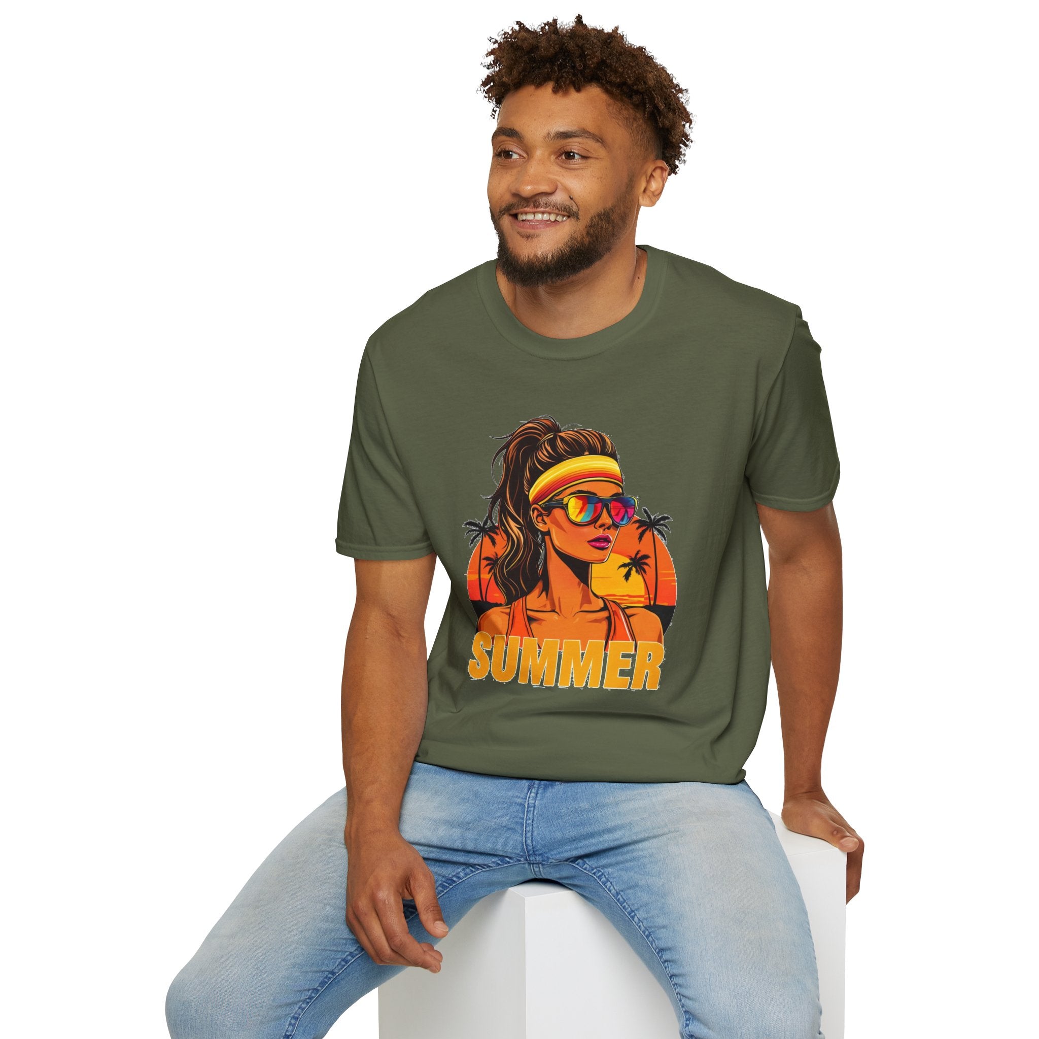 Summer Retro Graphic T-Shirt — 'SUMMER' Beach Babe Palm Tree Tee
