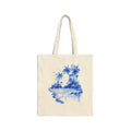 Blue Watercolor Tropical Island Tote Bag | Palm Trees Beach Canvas