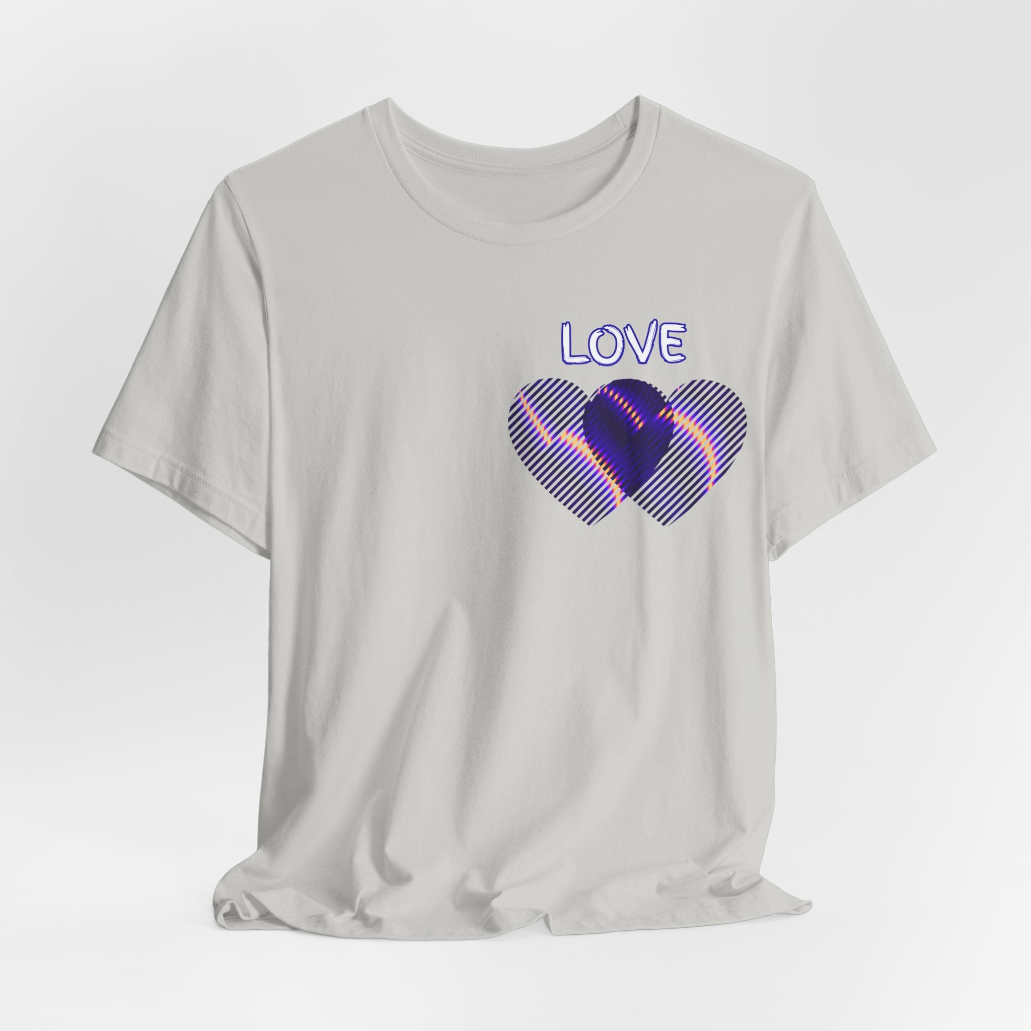 Love Heart Graphic Tee — Retro Purple Striped Hearts