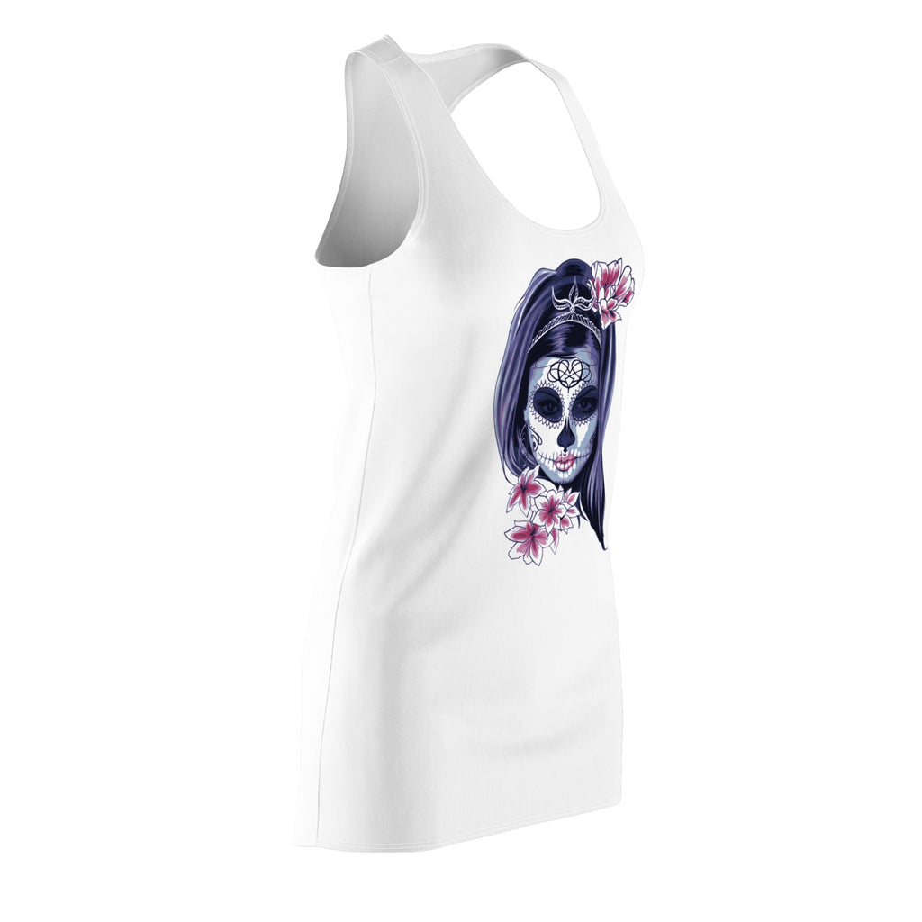 Sugar Skull Dress, Gothic Floral Woman Mini Dress, Day of the Dead Aesthetic Outfit