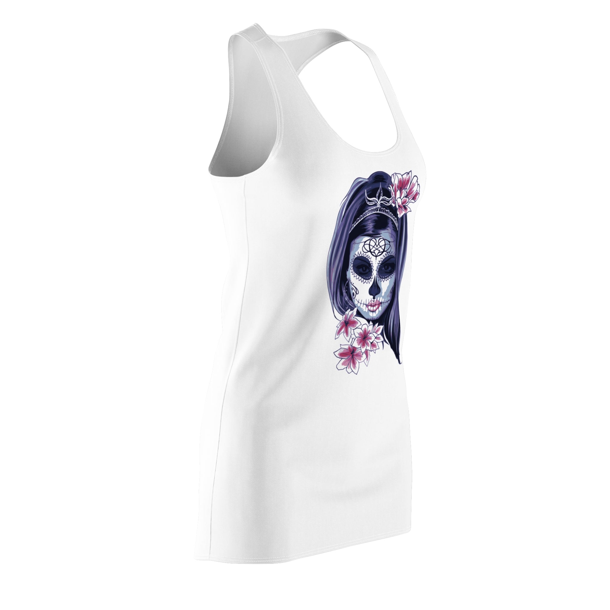 Sugar Skull Dress, Gothic Floral Woman Mini Dress, Day of the Dead Aesthetic Outfit