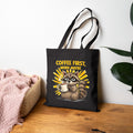 Coffee First Tote Bag — Cute Raccoon "Coffee First, Work Maybe" Canvas Tote