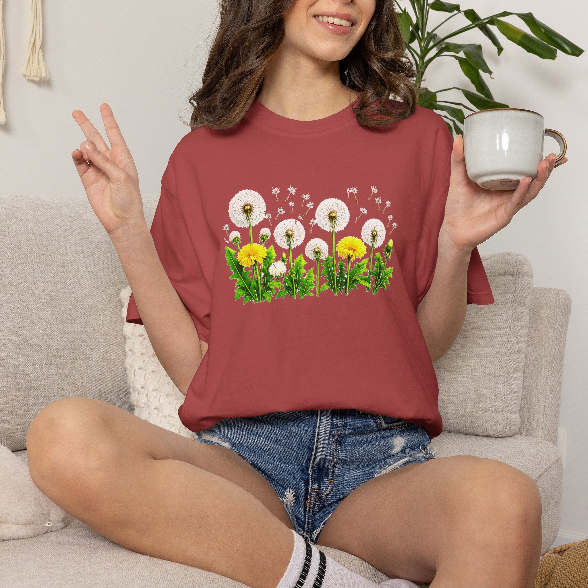Dandelion Flower Shirt, Wildflower T-Shirt for Women, Botanical Graphic Tee, Spring Garden Shirt, Comfort Colors 1717
