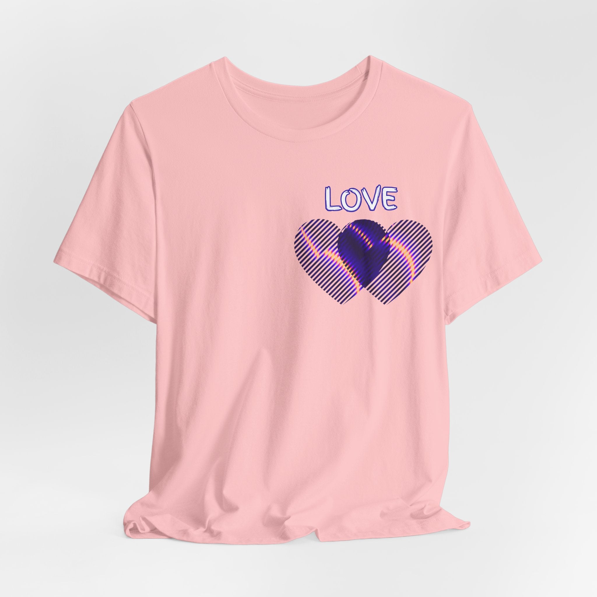 Love Heart Graphic Tee — Retro Purple Striped Hearts