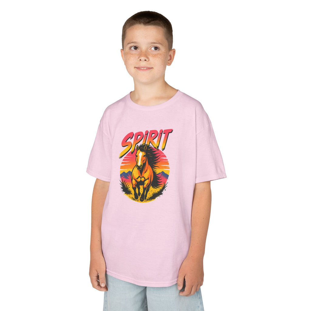 Spirit Horse Kids T‑Shirt — Retro Sunset Wild Horse Graphic Tee