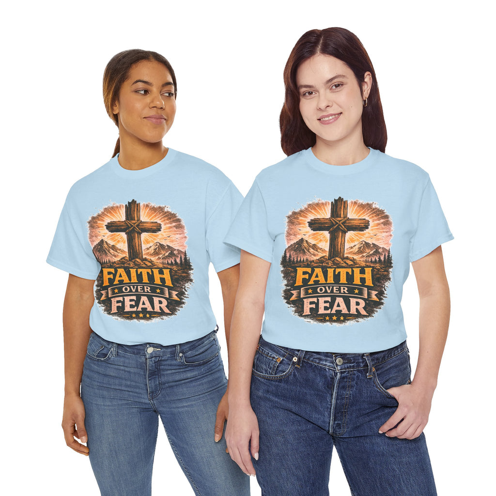 Faith Over Fear T-Shirt | Christian Cross Shirt | Religious Graphic Tee | Bible Verse Gift | Men's Faith Shirt