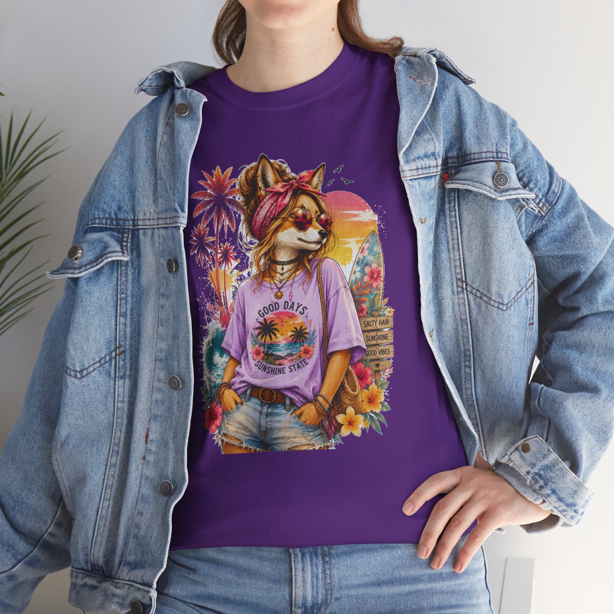 Fox Beach Vibes Shirt, Retro Beach T-Shirt, Summer Sunset Graphic Tee, Coastal Vacation Gift