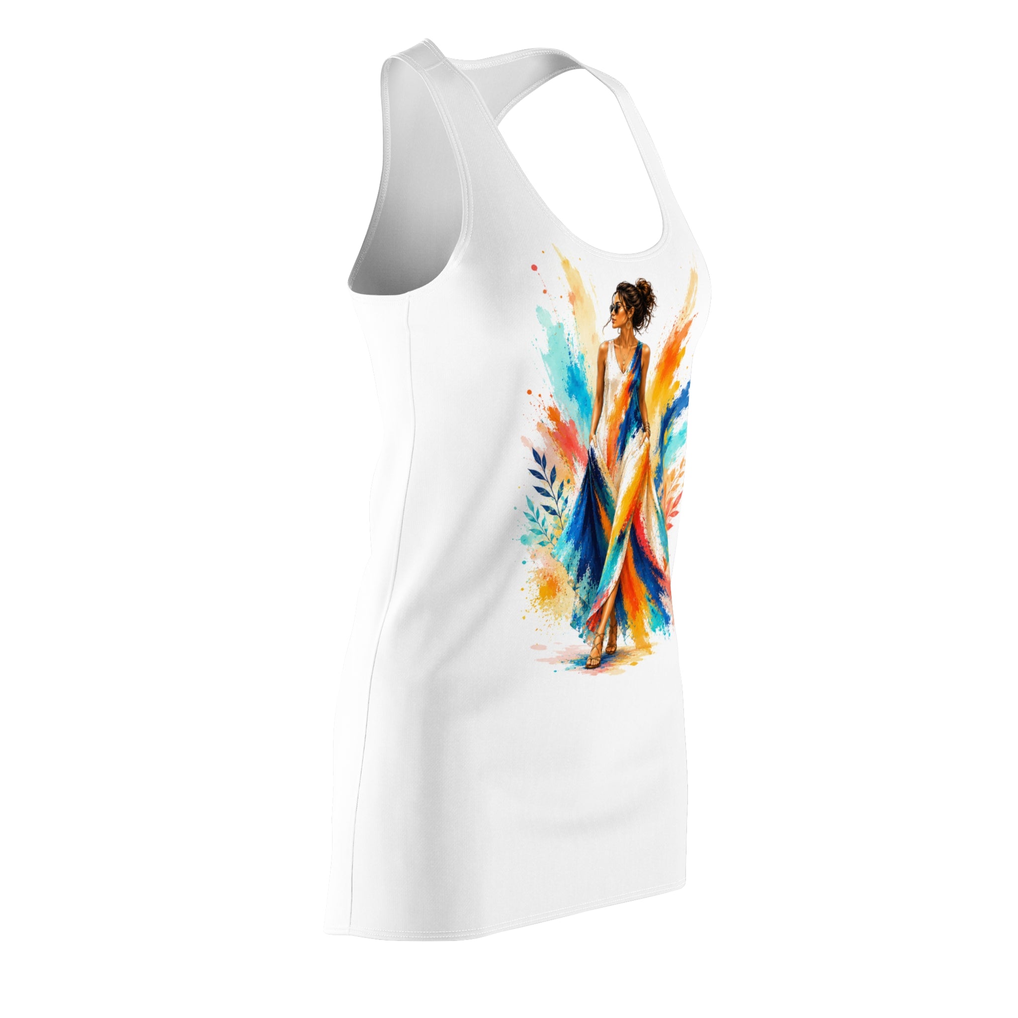 Colorful Watercolor Woman Racerback Dress, Artistic Tank Dress, Vibrant Summer Dress, Abstract Art Dress, Sleeveless Casual Dress, Gift for Her