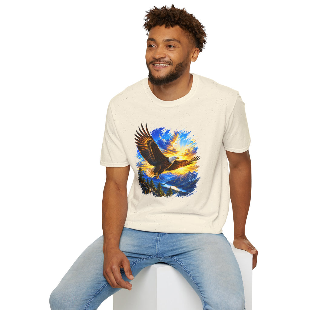 Majestic Eagle Sunset T-Shirt | Freedom Eagle Graphic Tee | Nature Wildlife Shirt | Mountain Sunset Unisex Tee | Outdoor Adventure Gift