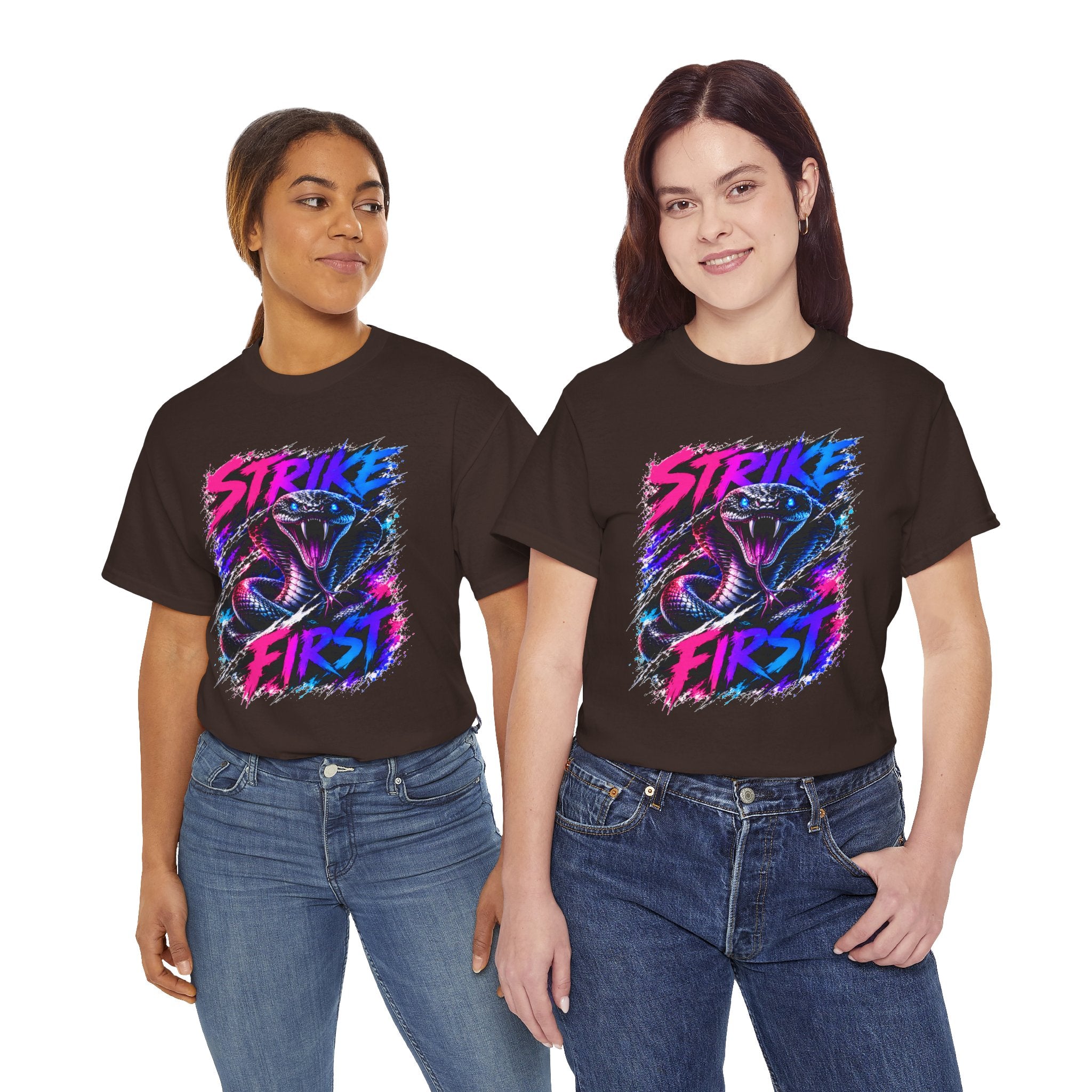 Strike First Cobra T-Shirt | Neon Snake Graphic Tee | Bold Streetwear Shirt | Unisex Graphic Tee