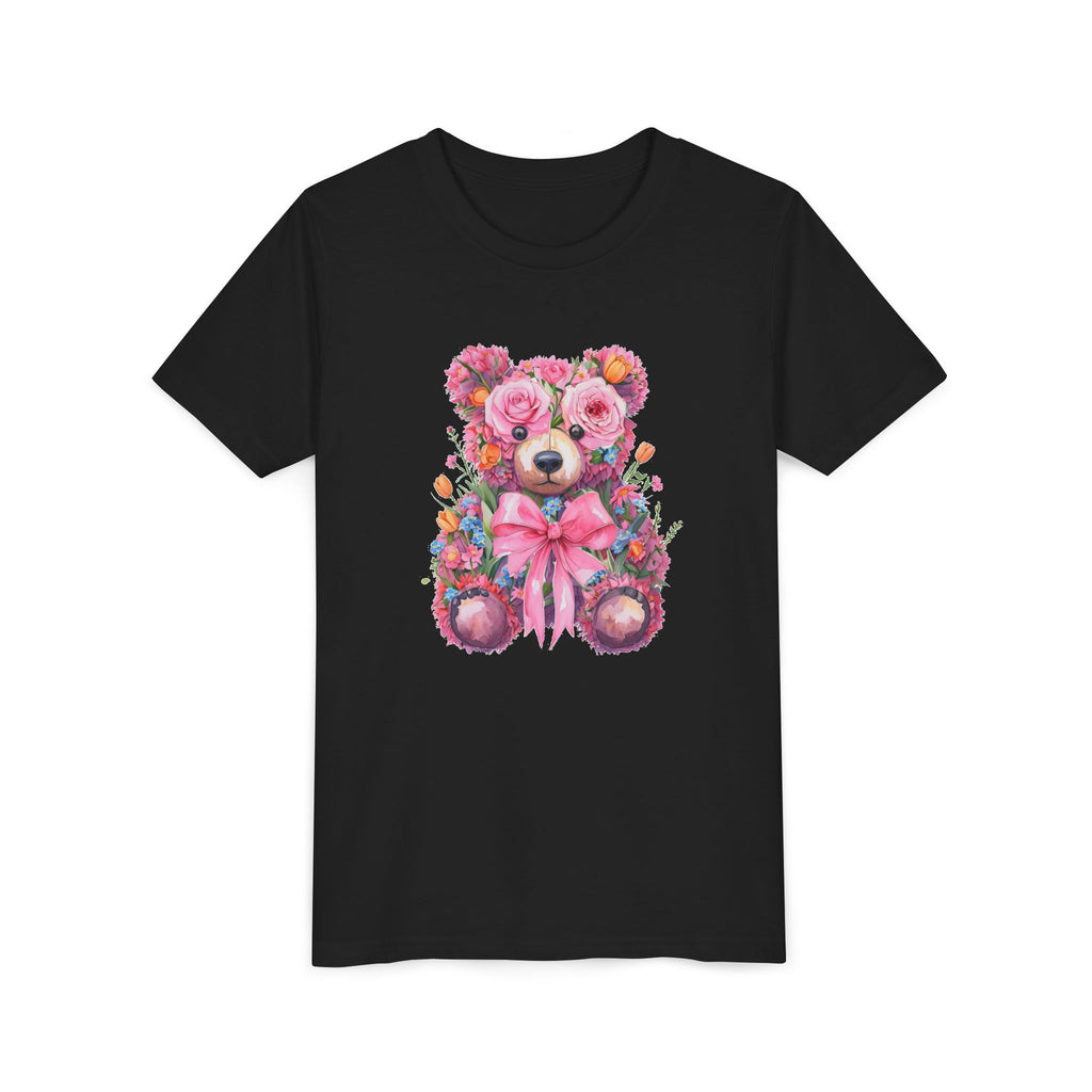 Floral Teddy Bear Kids T-Shirt, Cute Pink Bear Tee, Flower Bear Youth Shirt, Gift for Girls