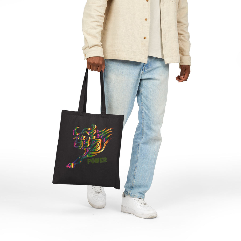 Bull Power Tote Bag - Colorful Charging Bull Canvas Tote