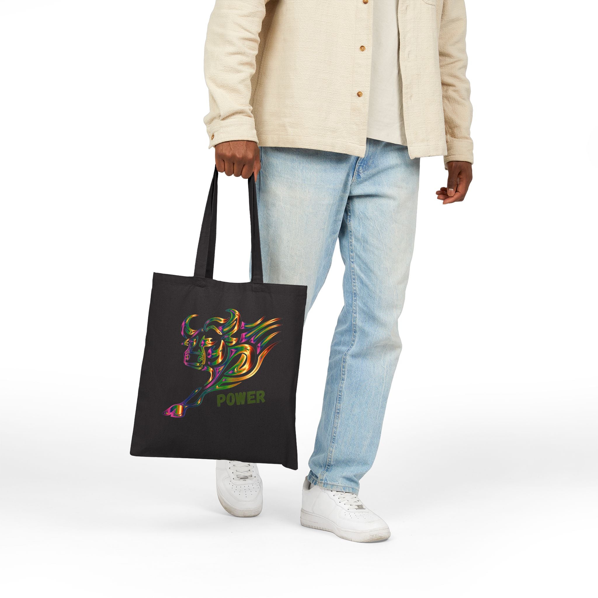 Bull Power Tote Bag - Colorful Charging Bull Canvas Tote
