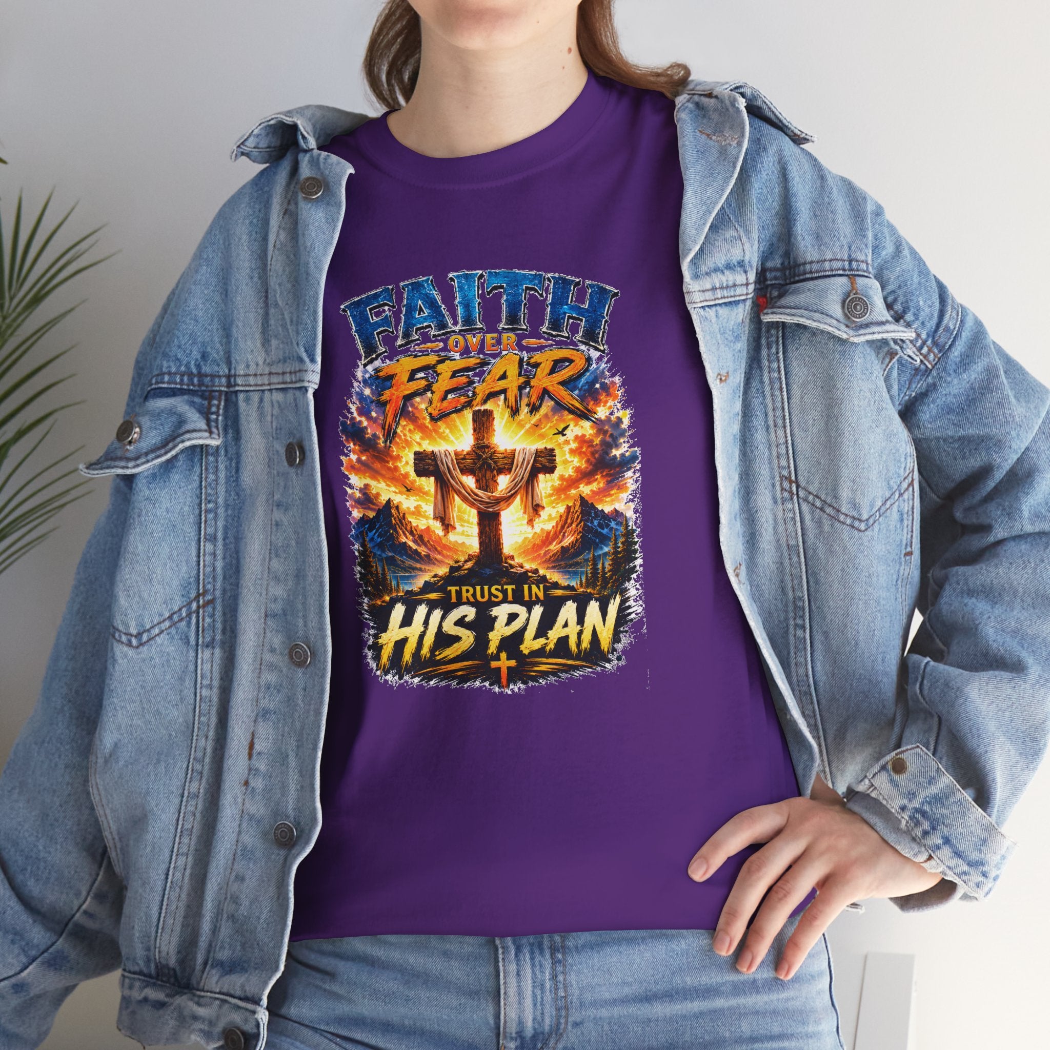Faith Over Fear Christian T-Shirt | Trust in His Plan Cross Graphic Tee | Religious Unisex Shirt | Christian Gift