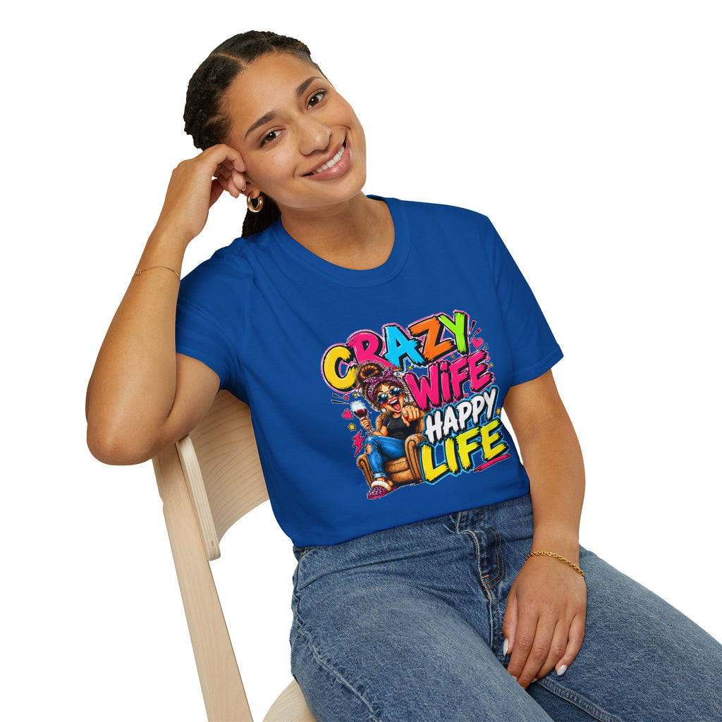 Crazy Wife Happy Life Shirt, Funny Wife T-Shirt, Funny Marriage Tee, Husband Gift, Couples Graphic Tee, Marriage Humor Shirt, Gift for Wife