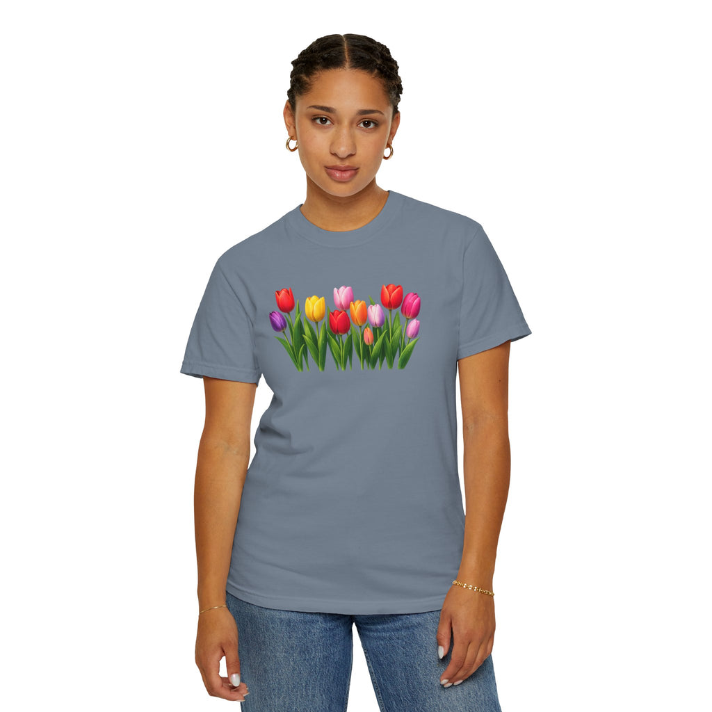 Colorful Tulip Shirt, Floral T-Shirt for Women, Botanical Graphic Tee, Spring Garden Shirt, Comfort Colors Tee