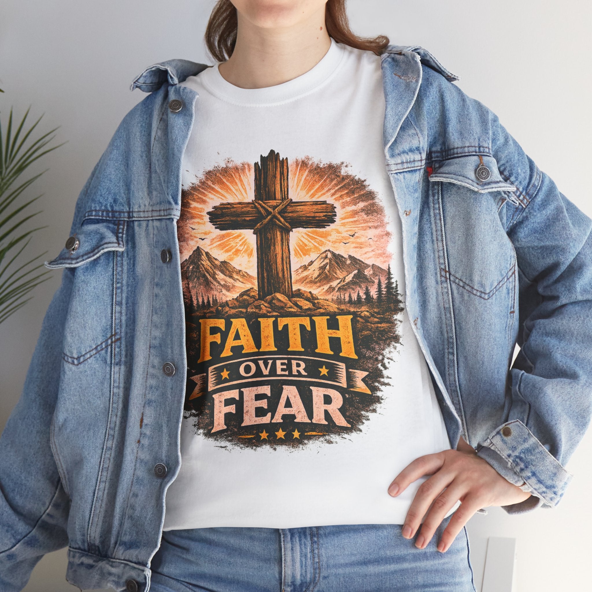 Faith Over Fear T-Shirt | Christian Cross Shirt | Religious Graphic Tee | Bible Verse Gift | Men's Faith Shirt