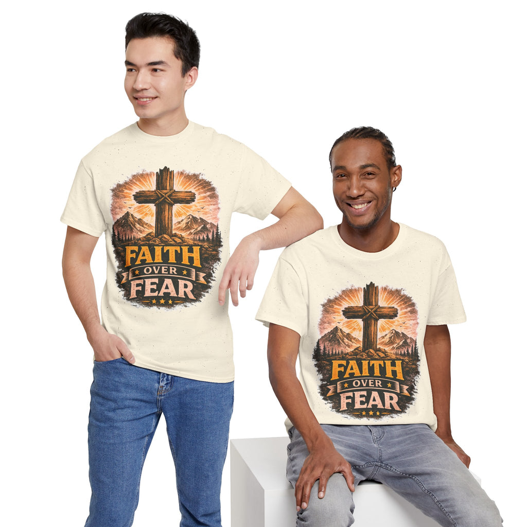 Faith Over Fear T-Shirt | Christian Cross Shirt | Religious Graphic Tee | Bible Verse Gift | Men's Faith Shirt