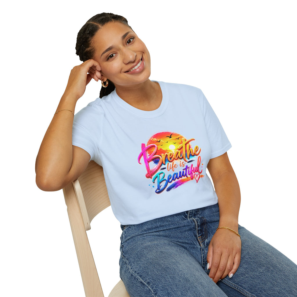 T-Shirt — "Breathe Life Is Beautiful" Sunset Graphic Tee