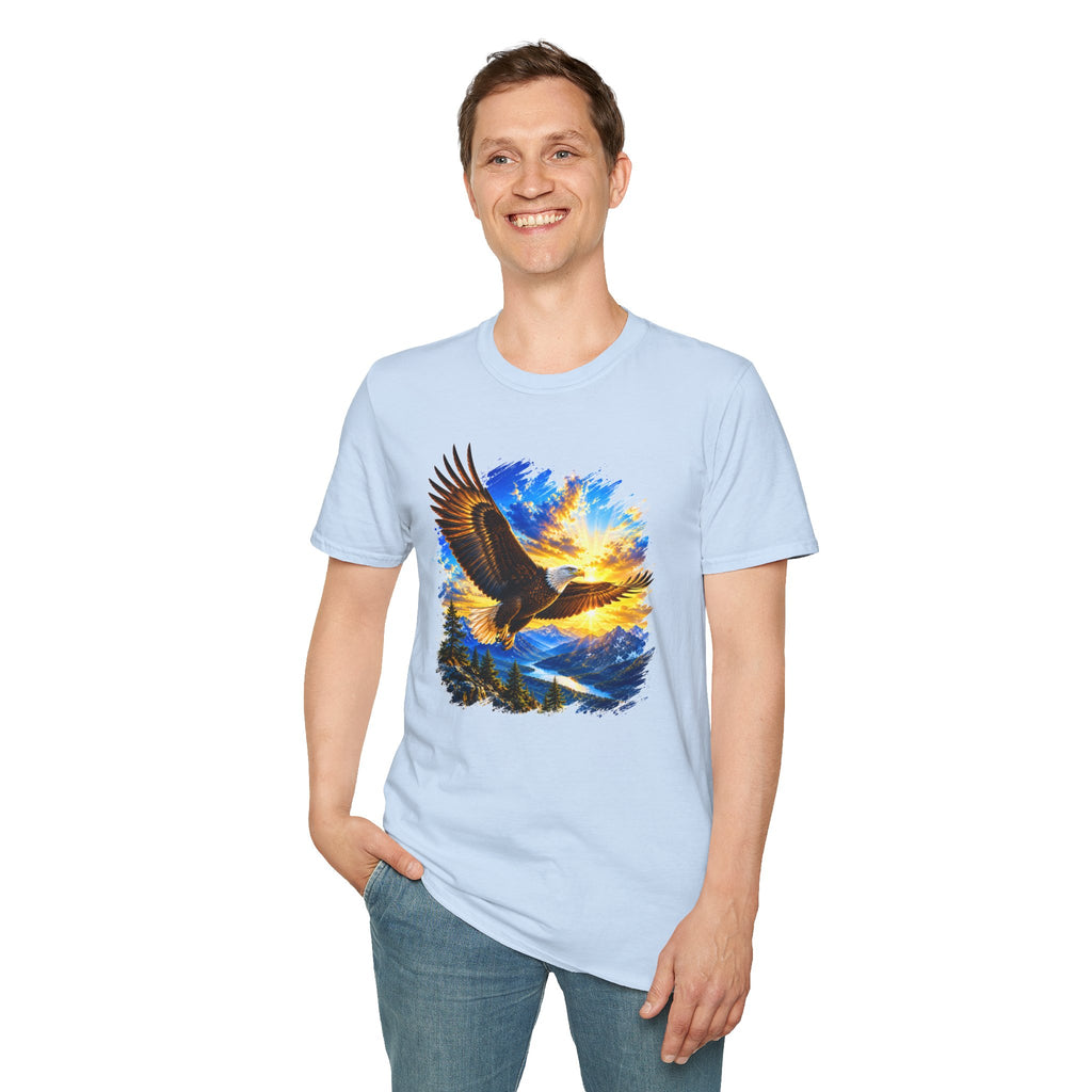 Majestic Eagle Sunset T-Shirt | Freedom Eagle Graphic Tee | Nature Wildlife Shirt | Mountain Sunset Unisex Tee | Outdoor Adventure Gift