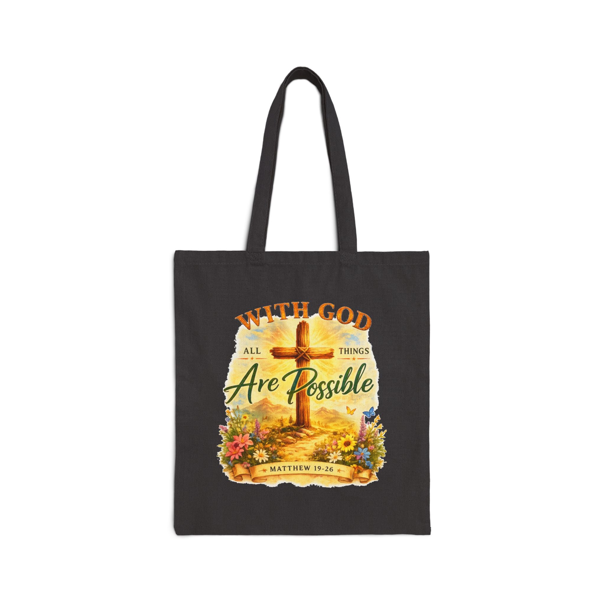 Christian Tote Bag – With God All Things Are Possible | Matthew 19:26 Faith Tote Bag | Religious Gift for Women