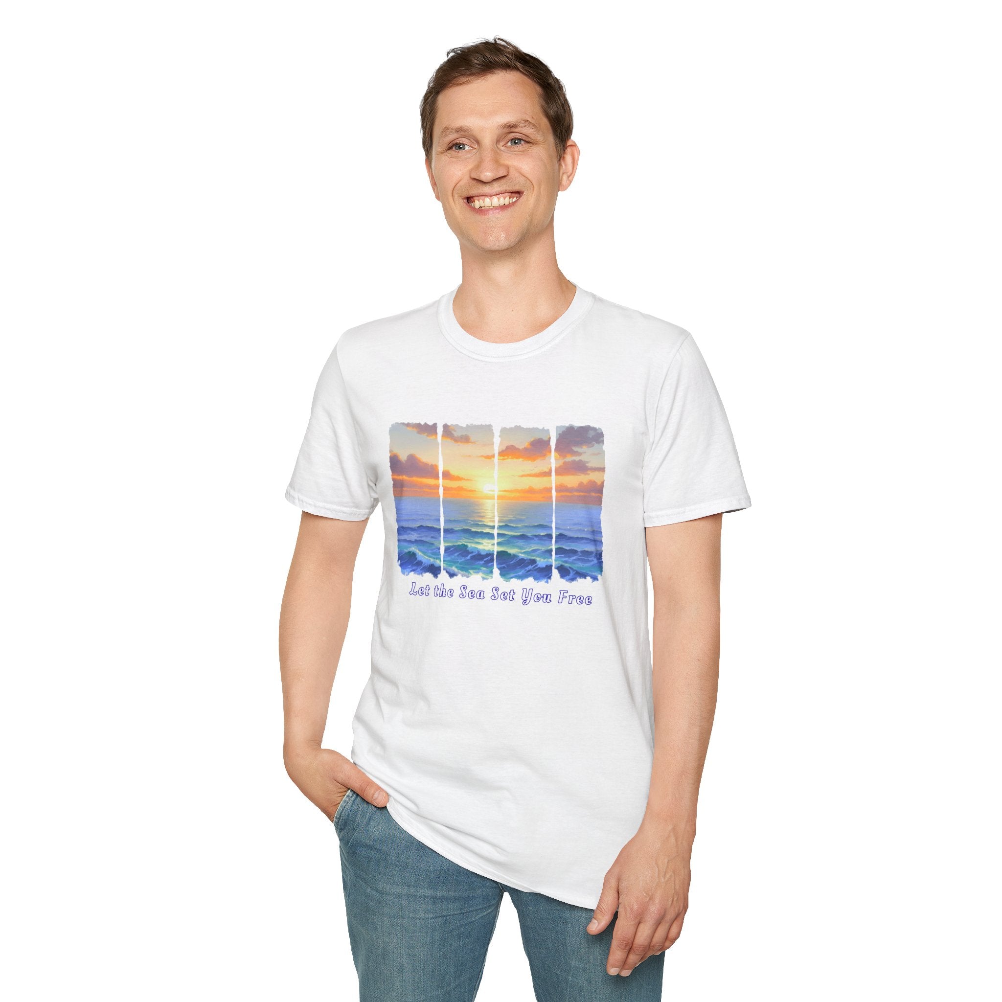 Sunset Ocean Shirt Let the Sea Set You Free Beach T Shirt Summer Vacation Tee Aesthetic Sea Wave Graphic Shirt