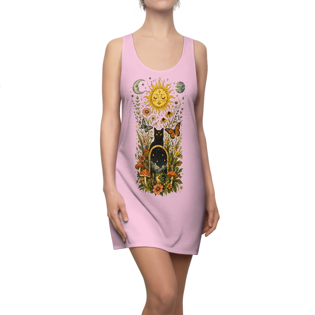 Mystic Sun & Black Cat Floral Racerback Dress