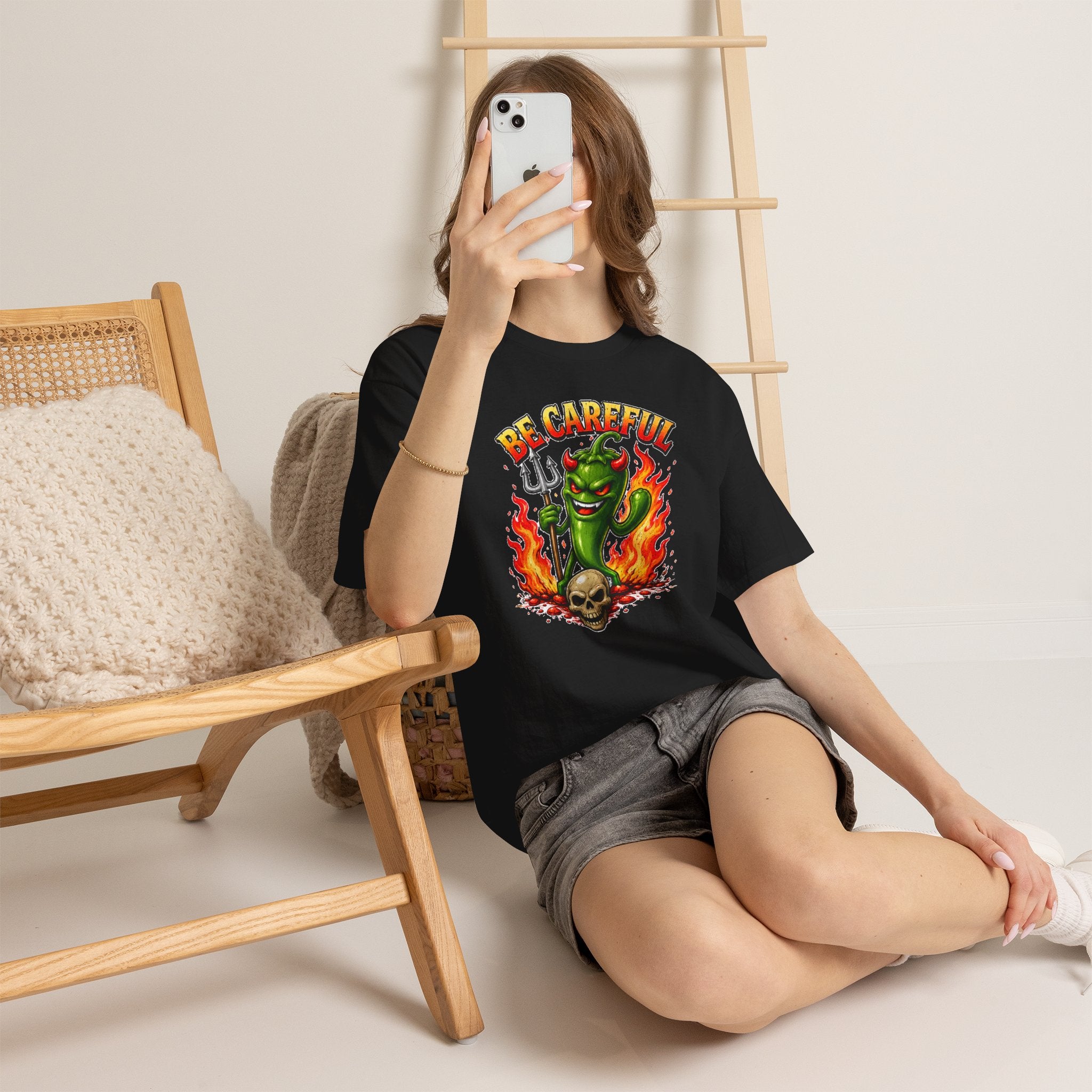 Be Careful Devil Pepper Shirt, Funny Spicy Pepper T-Shirt, Hot Chili Graphic Tee, Retro Tattoo Style Unisex Gift