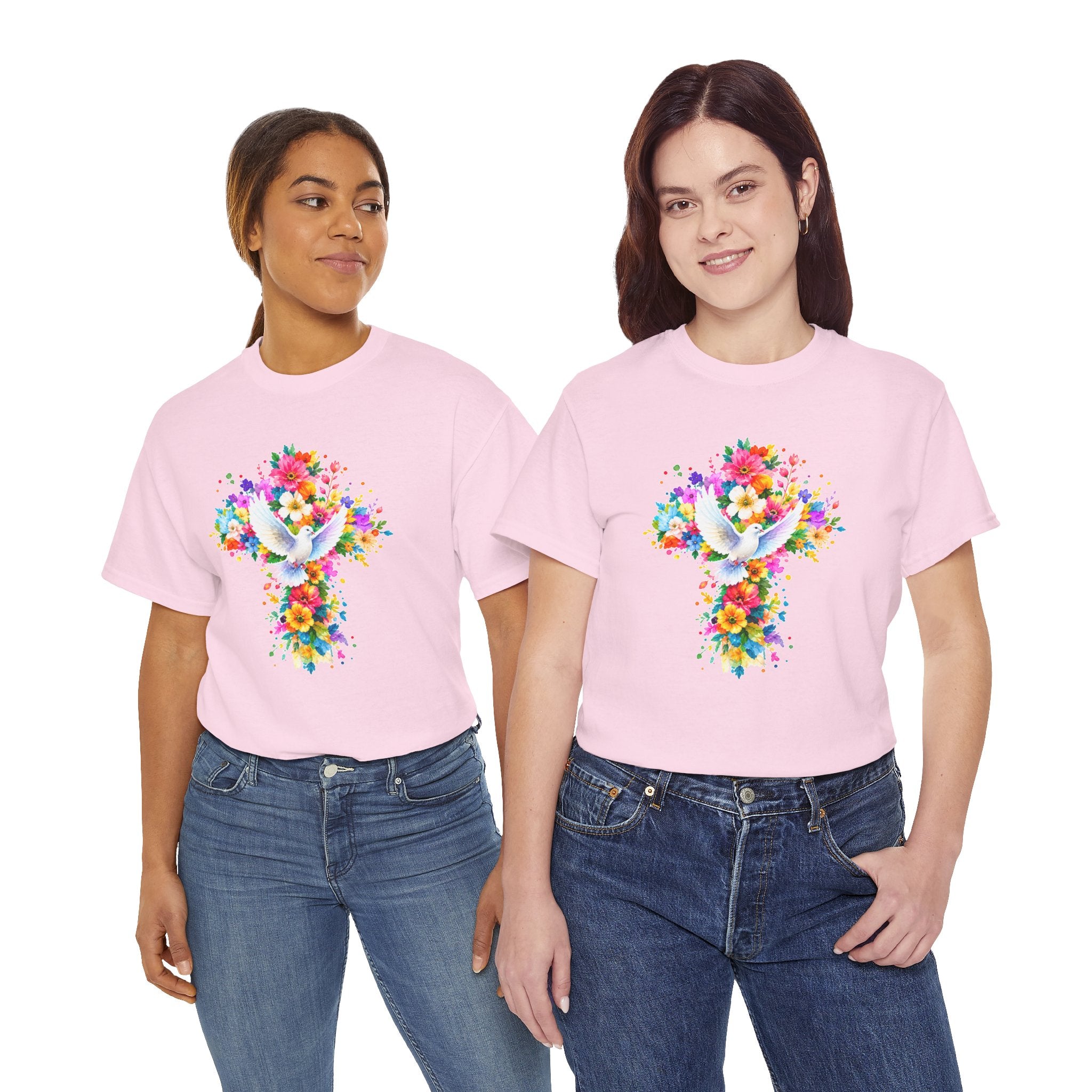 Christian Floral Cross T-Shirt | Dove Faith Shirt | Religious Graphic Tee | Holy Spirit Shirt | Easter Gift | Church Shirt