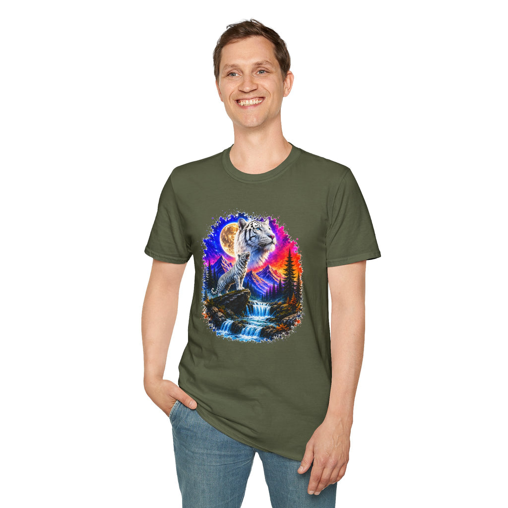 White Tiger Moon T-Shirt | Colorful Wildlife Graphic Tee | Big Cat Lover Gift | Nature Shirt