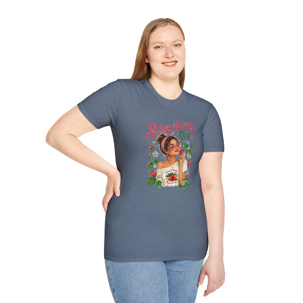 Strawberry Girl T-Shirt, Cute Strawberry Graphic Tee, Retro Fruit Shirt, Summer Women's T-Shirt