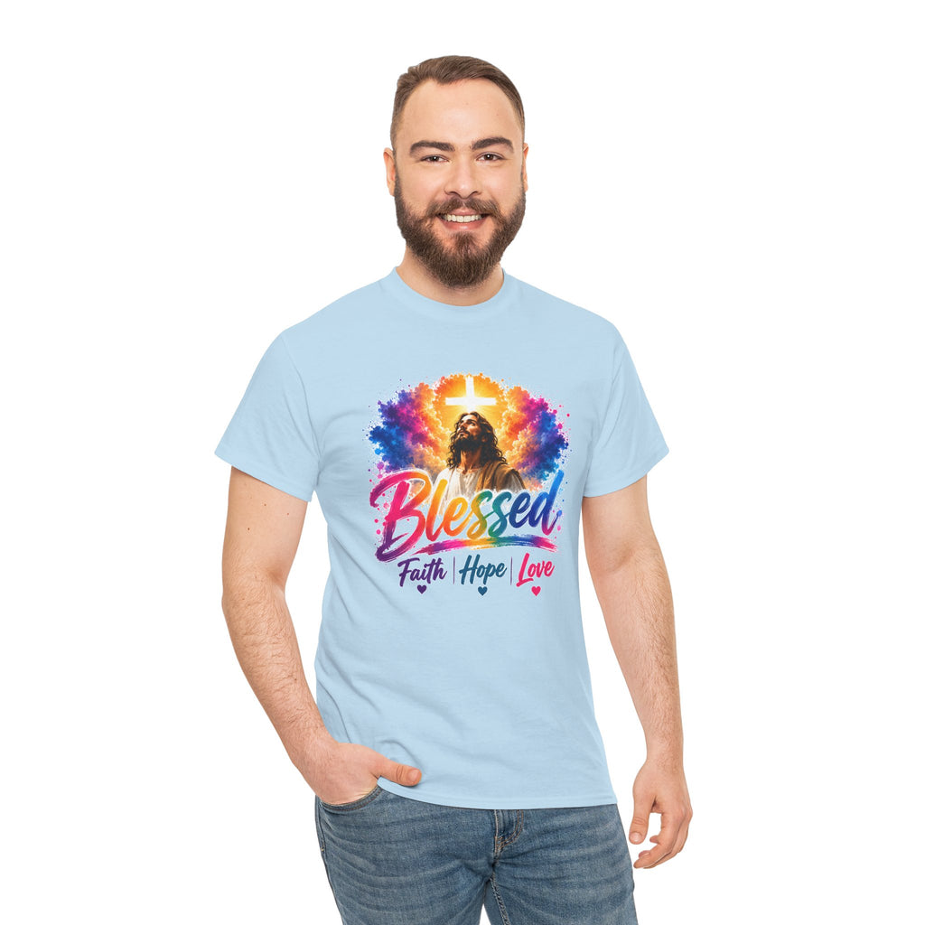 Blessed Faith Hope Love Shirt, Jesus Cross Christian Tee, Religious Gift, Colorful Faith Unisex T-Shirt