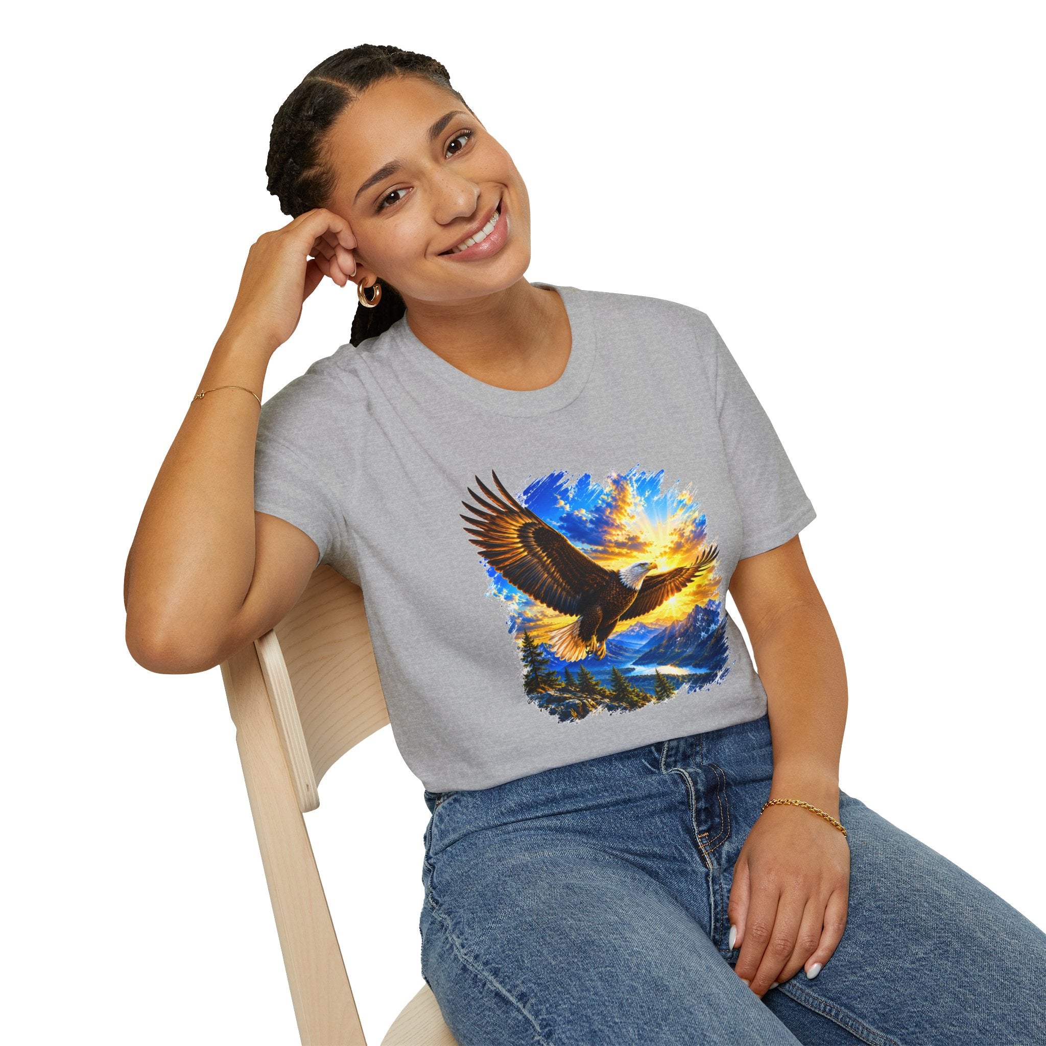 Majestic Eagle Sunset T-Shirt | Freedom Eagle Graphic Tee | Nature Wildlife Shirt | Mountain Sunset Unisex Tee | Outdoor Adventure Gift