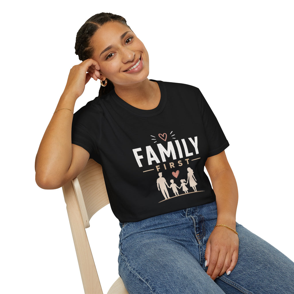 Family First T-Shirt | Matching Family Shirt | Cute Family Graphic Tee | Gift for Mom Dad Kids | Minimalist Family Shirt